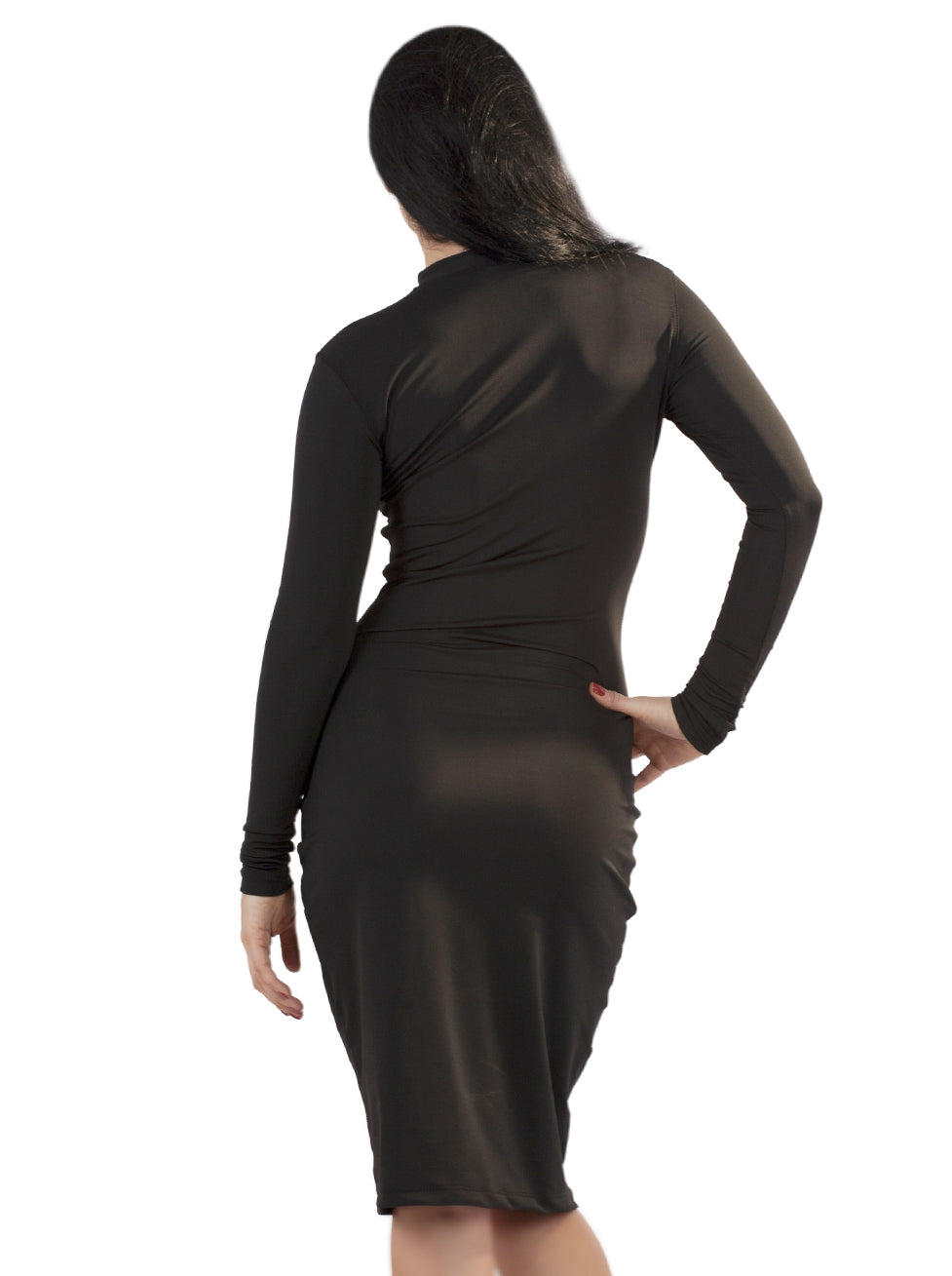 Black Wetlook Pencil Dress - Honour Clothing