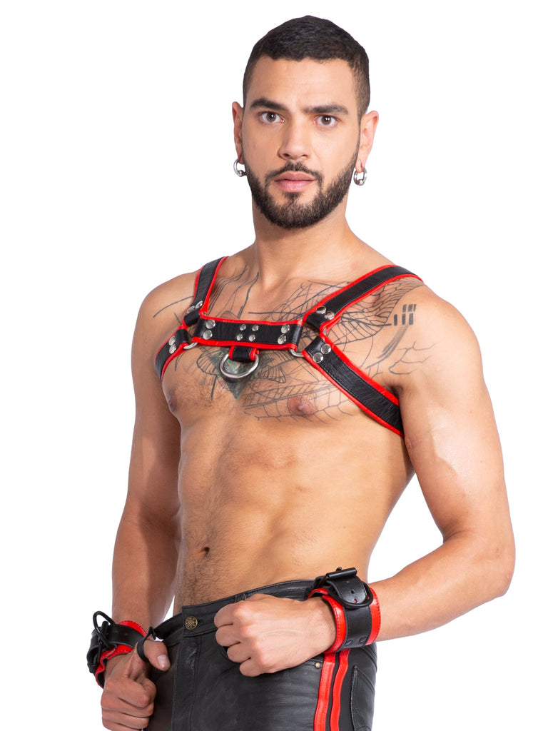 Men's Classic Leather Chest Harness in Black & Red – Honour Clothing