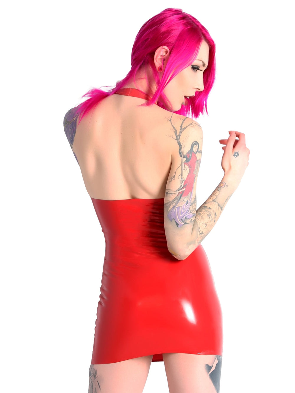 Red Classic Style Halter Latex Dress - Honour Clothing