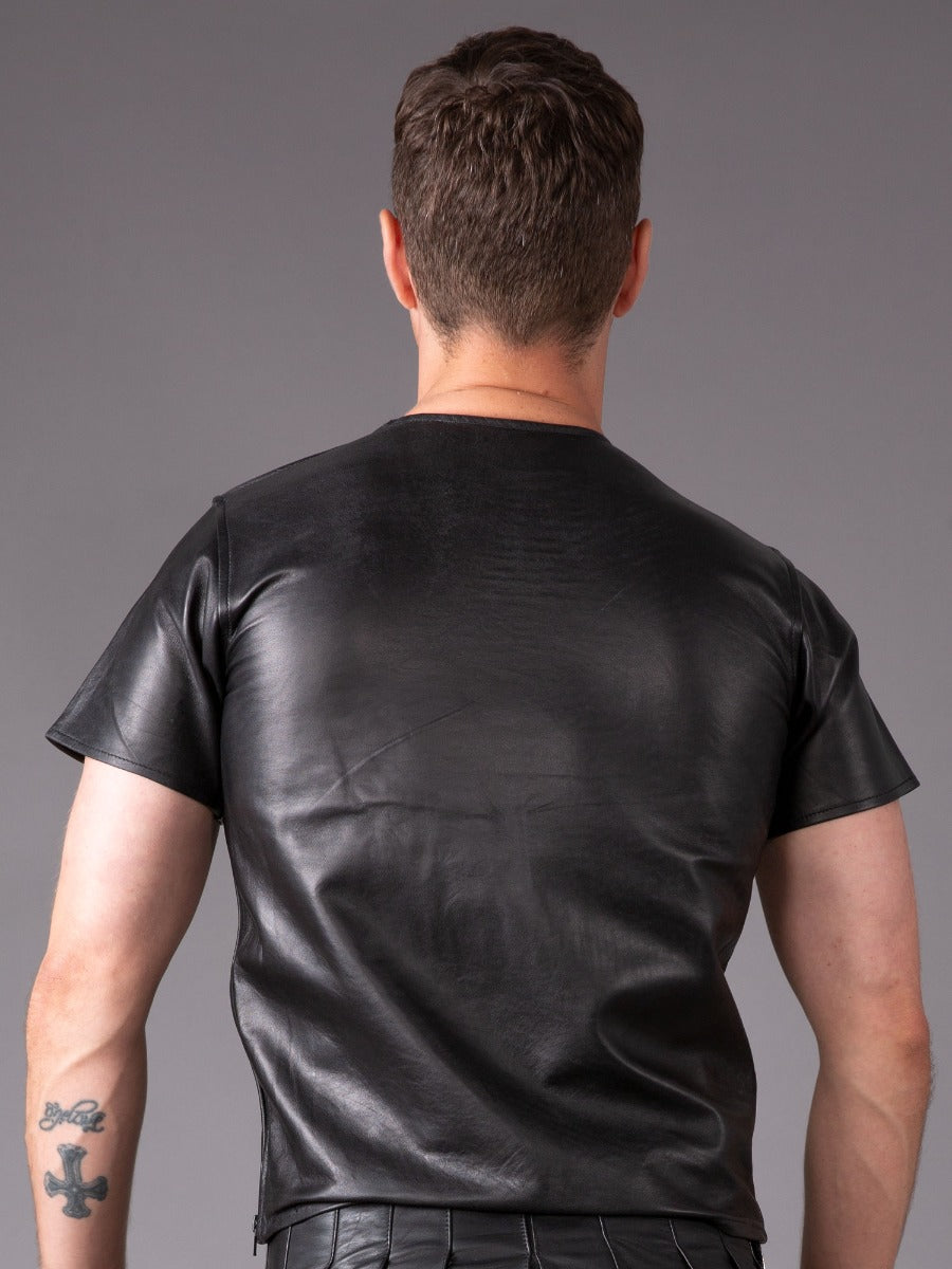 Round Neck Premium Leather T-Shirt - Black - Honour Clothing
