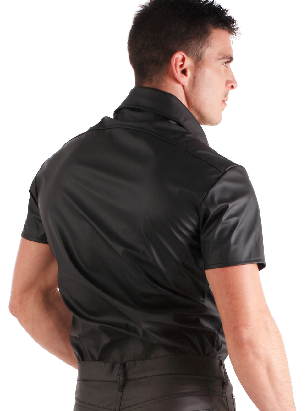 Short Sleeved Black Leatherette Shirt - Honour Clothing