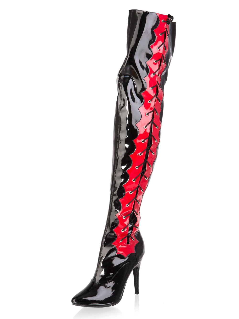 Side Laced Thigh High Boots in Black and Red - Honour Clothing